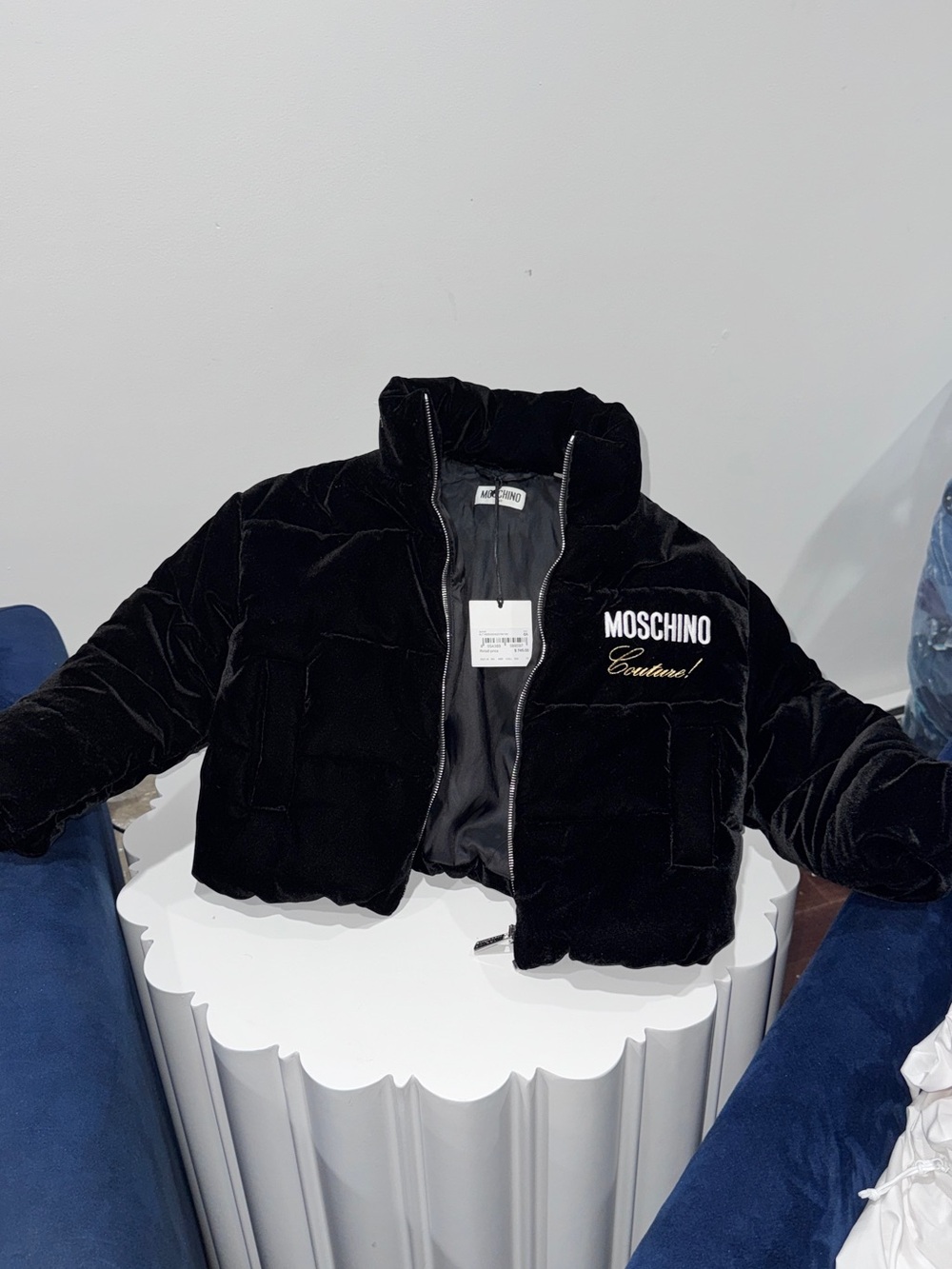 Moschino Couture Kids Black Velvet Puffer Jacket